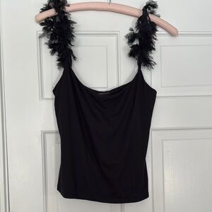 BCBGMaxAzria Black Feather Strap Top size Large